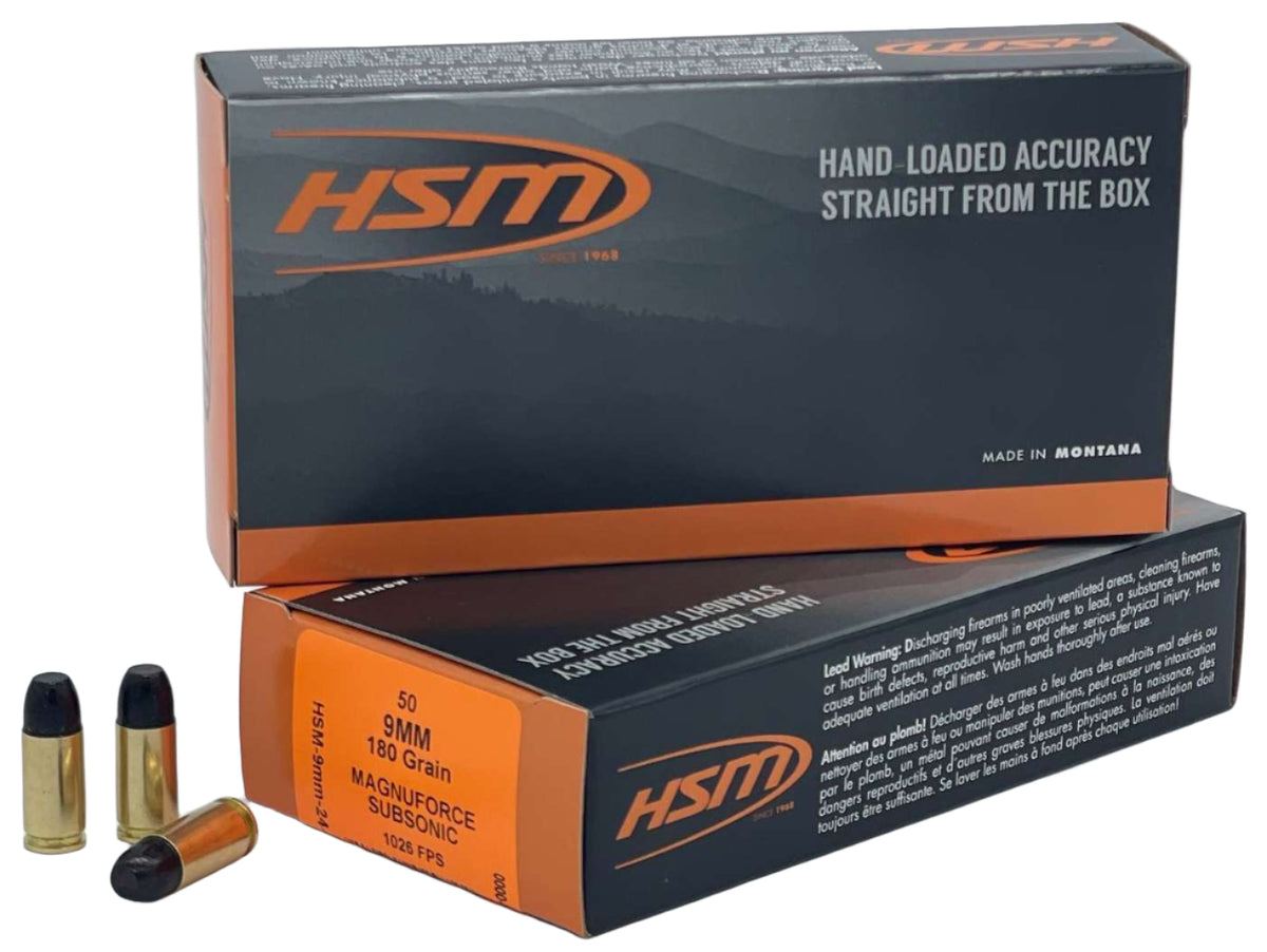 HSM SUBSONIC 9MM LUGER 180GR HARD CAST LEAD FN 50RD
