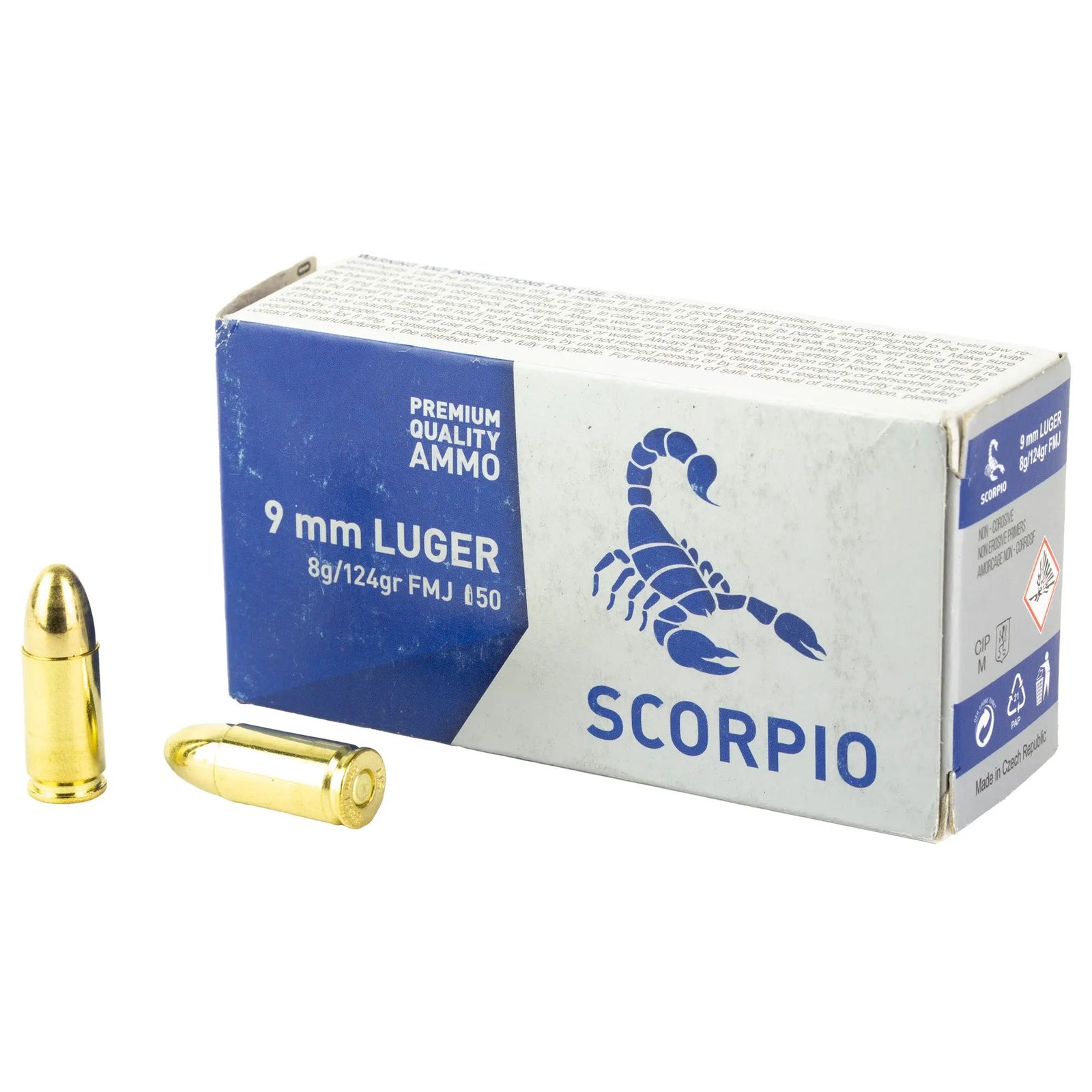 SCORPIO AMMO 9MM 124GR FMJ 50/1000 - American Ordnance