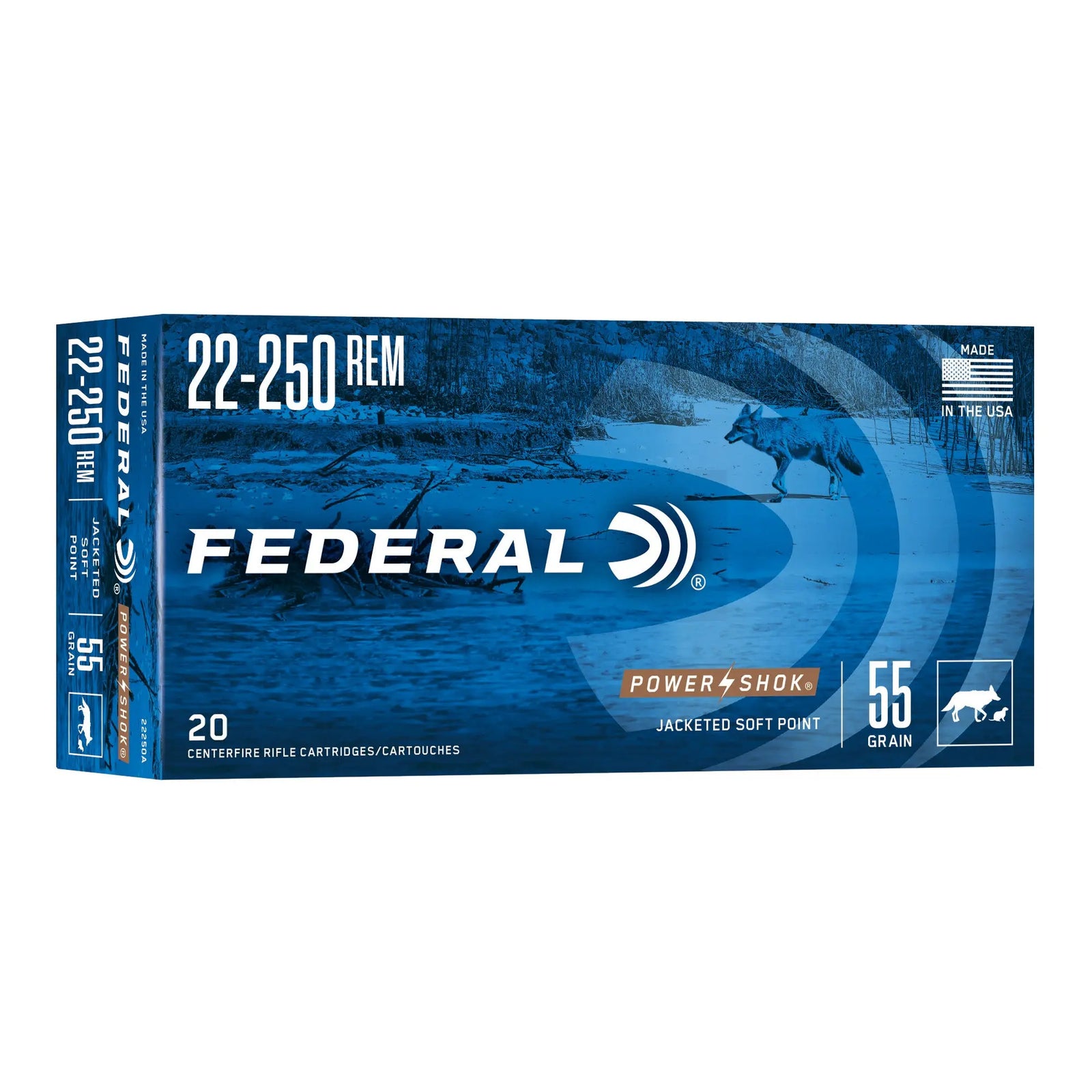 FED PWRSHK 22-250REM 55GR SP 20/200 - American Ordnance