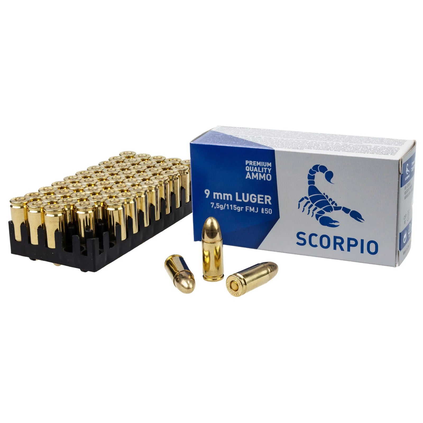 SCORPIO AMMO 9MM 115GR FMJ 50/1000 - American Ordnance