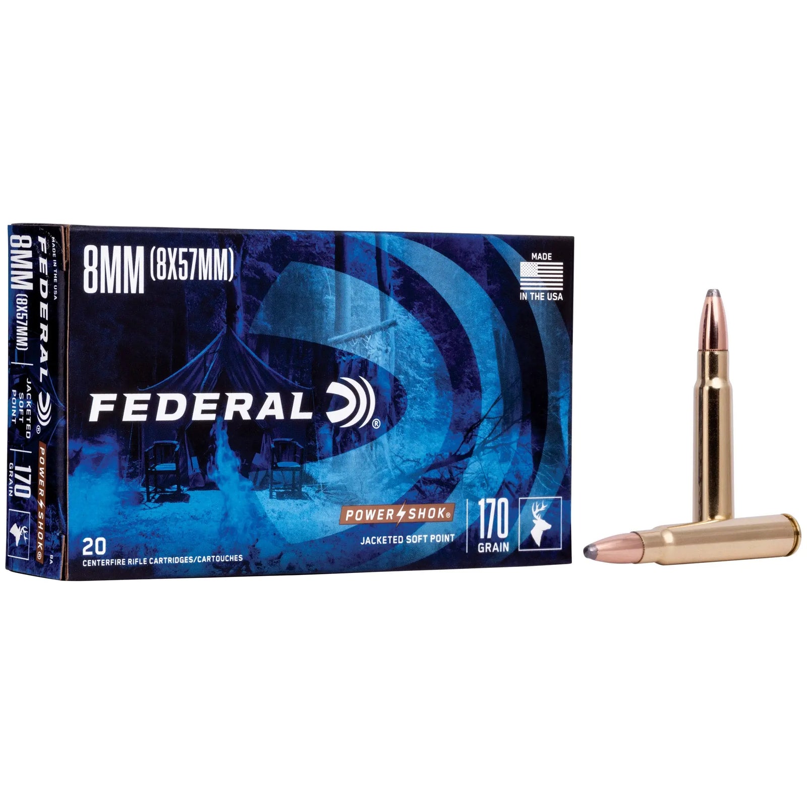FED PWRSHK 8MM MAU 170GR SP 20/200 - American Ordnance
