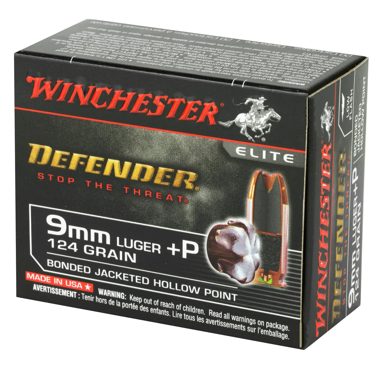 WIN DEFENDER 9MM+P 124GR JHP 20/200 - American Ordnance