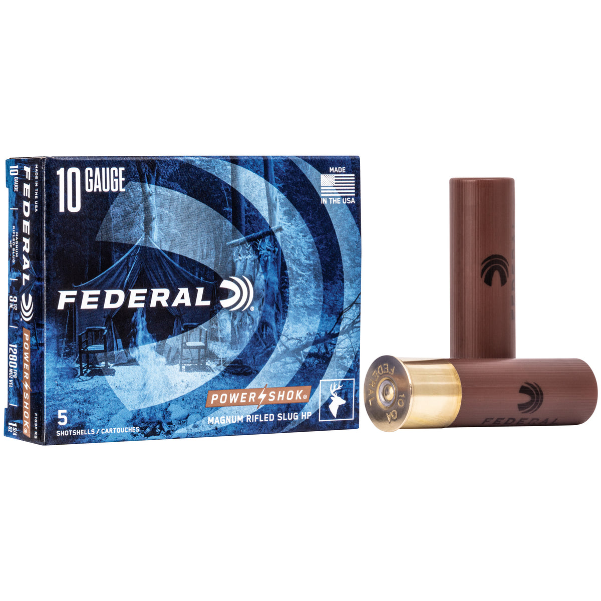 FEDERAL PWRSHK 10GA 3.5&quot; RIFLED SLUG 5RD