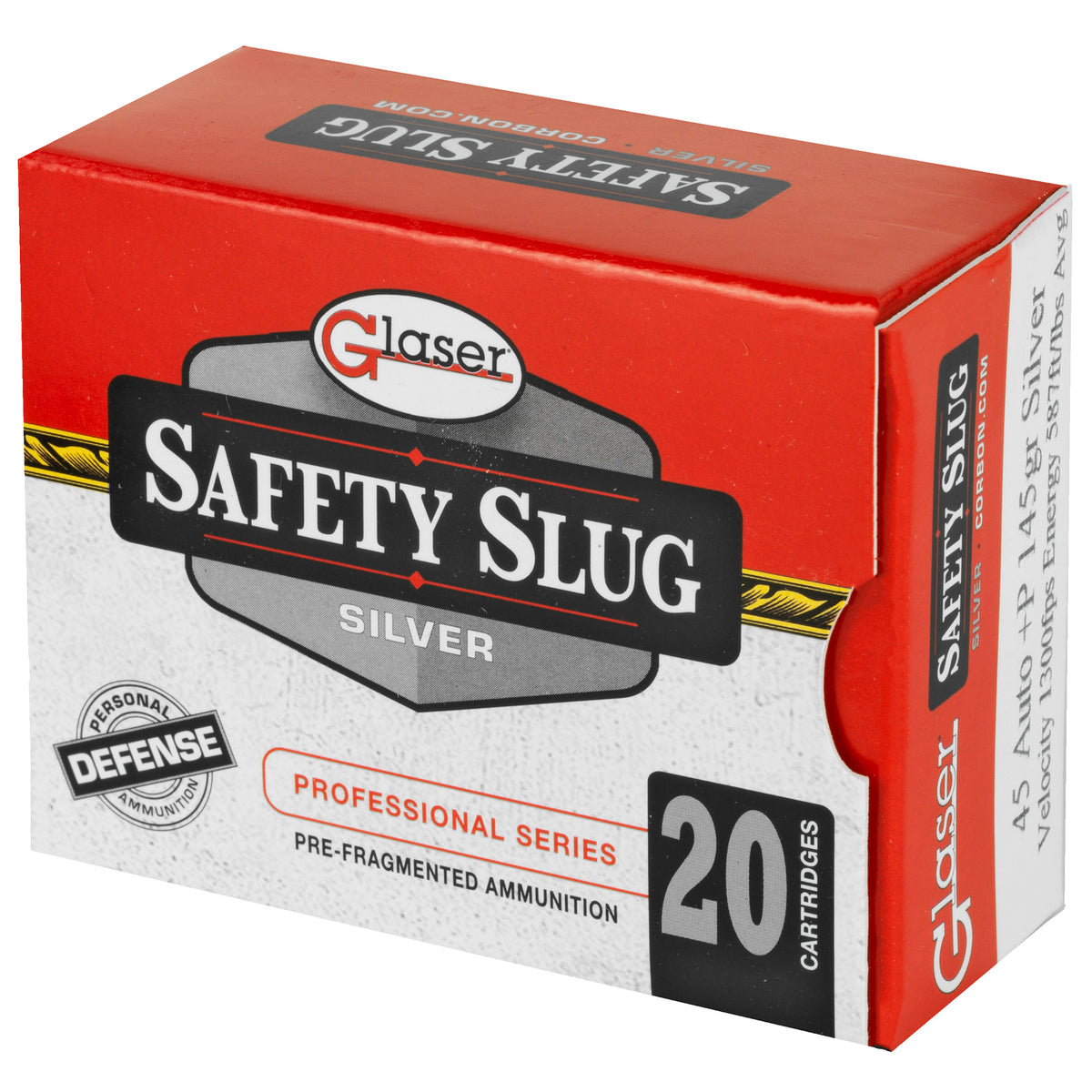 GLASER SILVER 45ACP+P 145GR 20RD