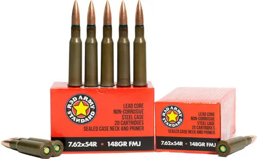 STEEL LAQUERED 20RD 31BX/CSRED ARMY 7.62X54R 148GR FMJ - American Ordnance