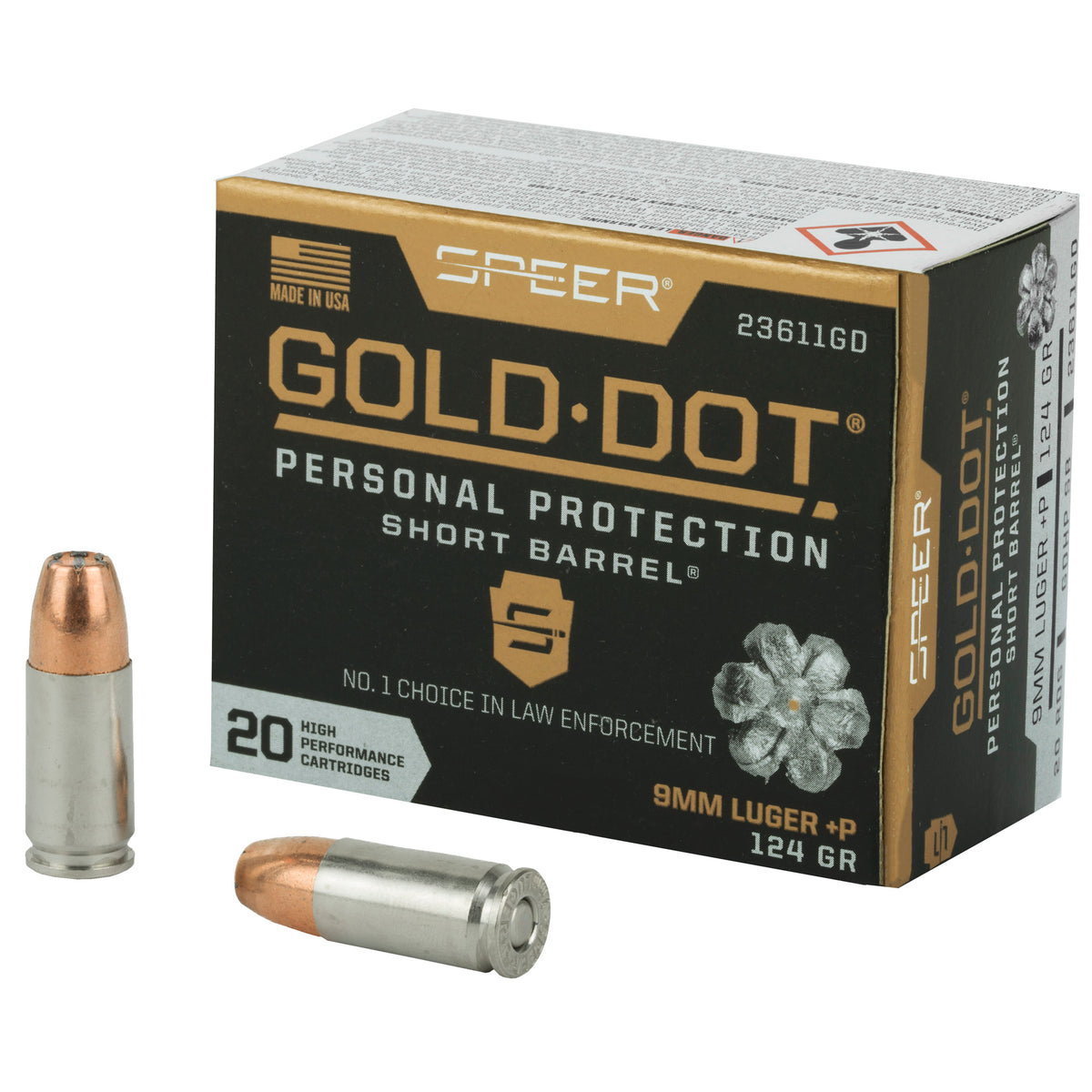 SPEER GOLD DOT 9MM+P 124G HP SB 20RD