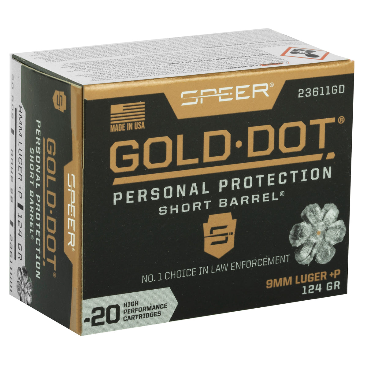 SPEER GOLD DOT 9MM+P 124G HP SB 20RD