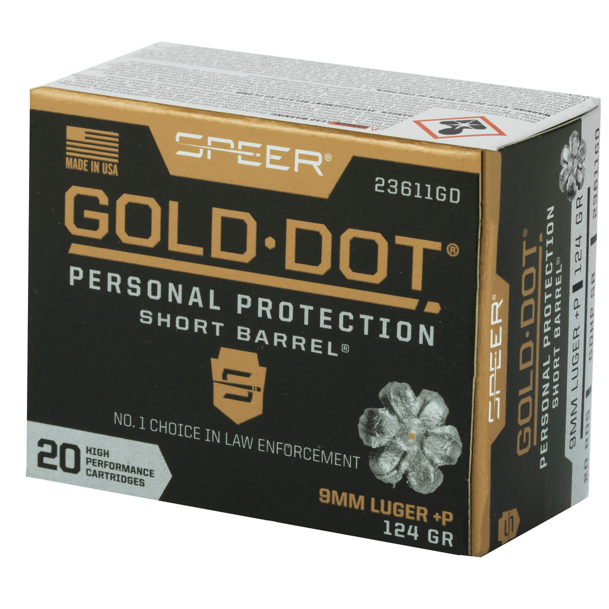 SPEER GOLD DOT 9MM+P 124G HP SB 20RD