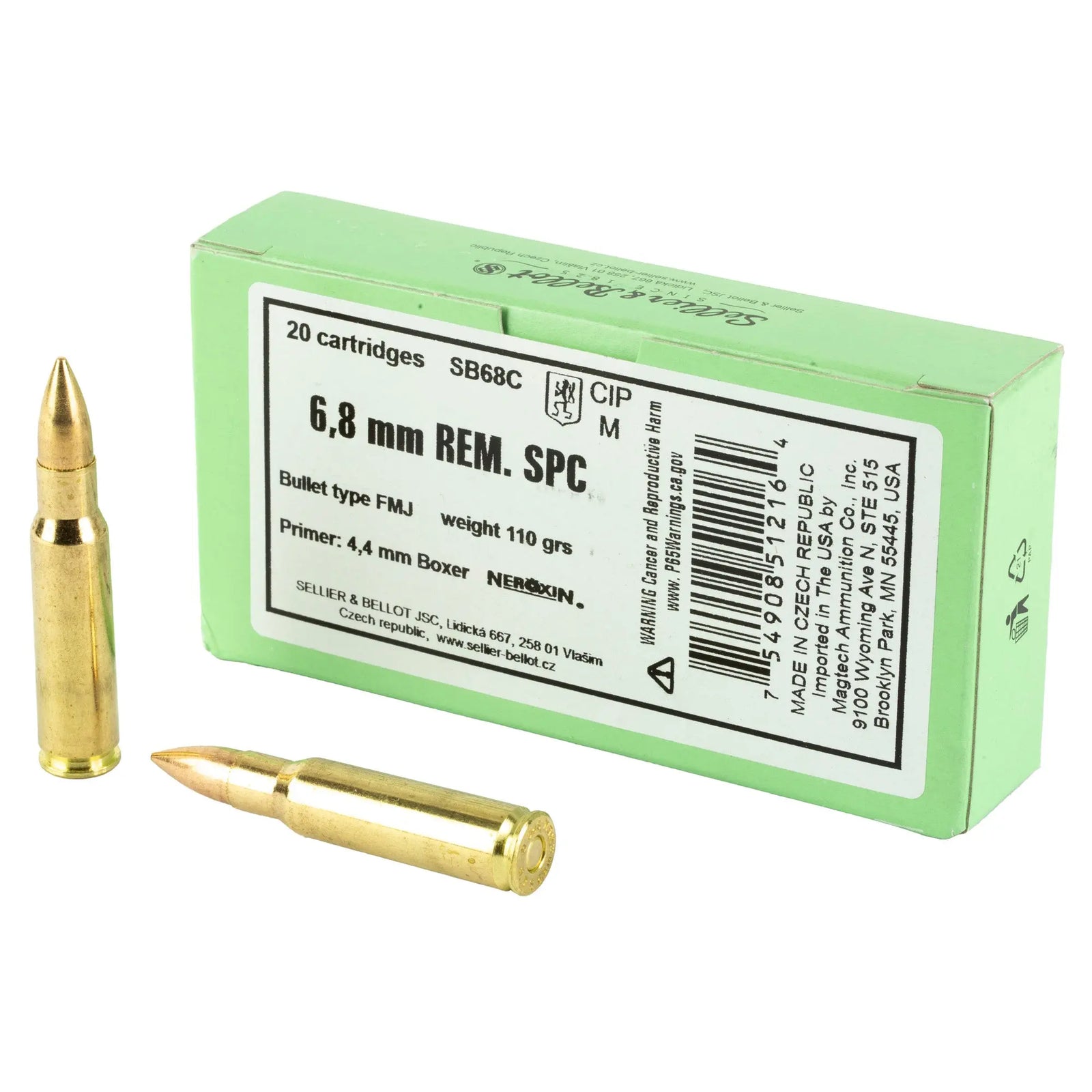 S&B 6.8SPC 110GR FMJ 20/1000 - American Ordnance