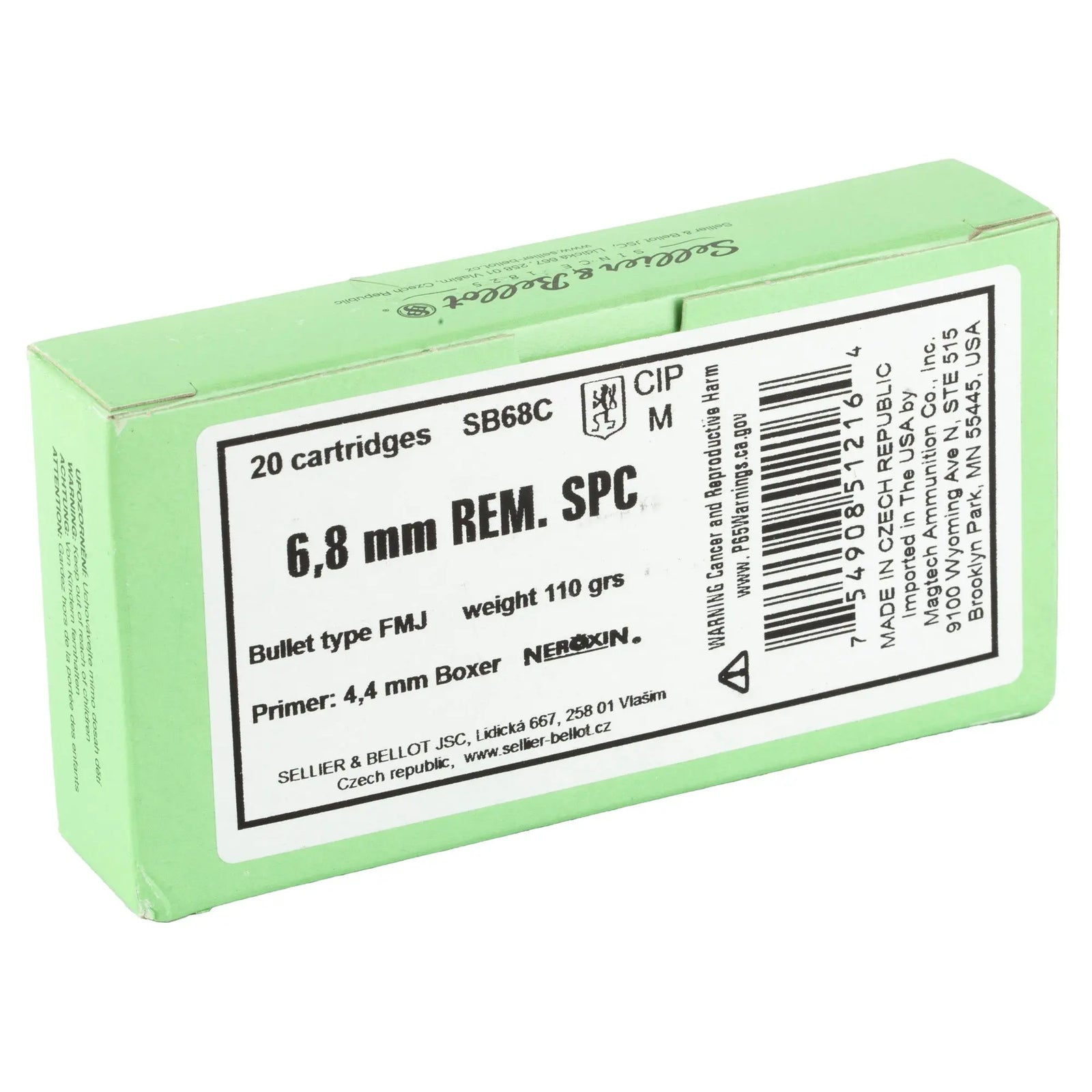 S&B 6.8SPC 110GR FMJ 20/1000 - American Ordnance