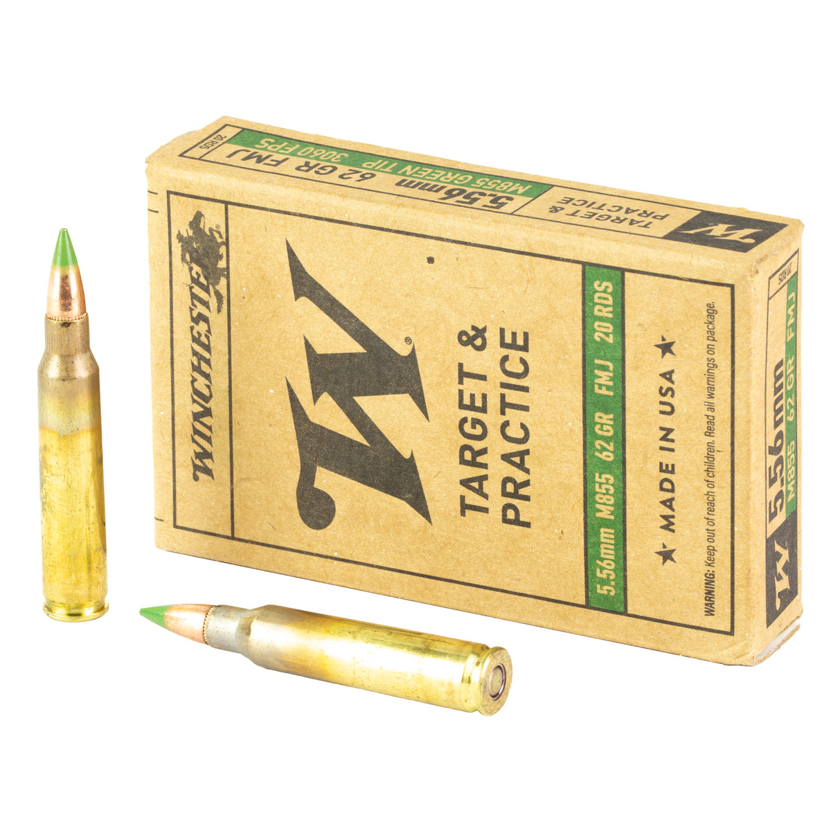 WINCHESTER 556 M855 62GR FMJ GREEEN TIP 20RD