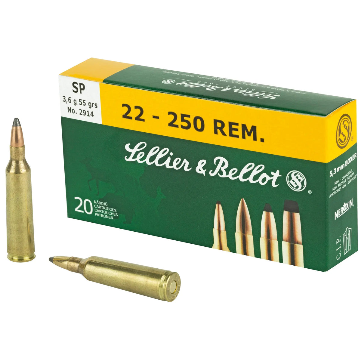 S&amp;B 22-250 55GR SP 20/500 - American Ordnance