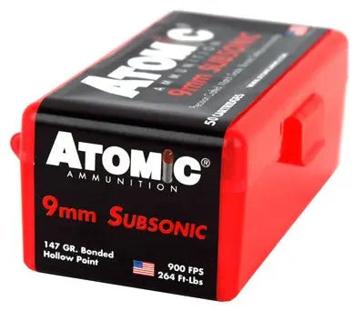 SUBSONIC JHP 50RD 10BX/CSATOMIC 9MM LUGER 147GR - American Ordnance