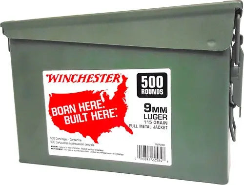 RN CASE OF (2) 500RD AMMO CANSWINCHESTER 9MM LUGER 115GR FMJ - American Ordnance