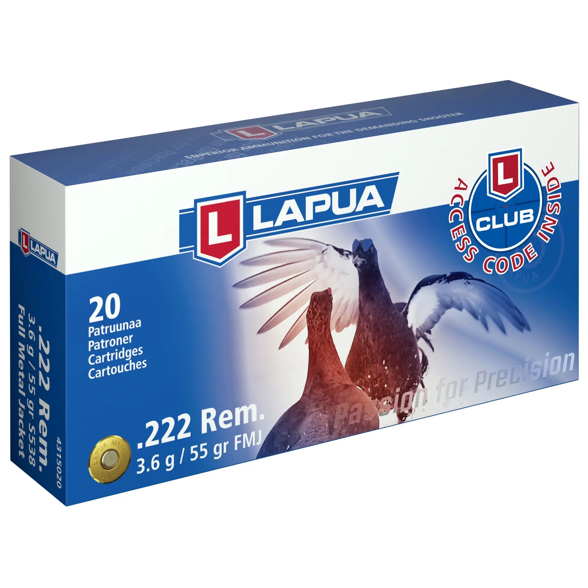 LAPUA 222 REM 55GR FMJ 20/600 - American Ordnance