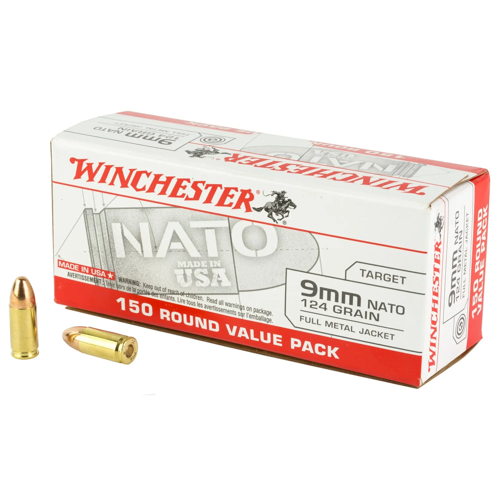 WIN USA 9MM NATO 124GR FMJ 150/750 - American Ordnance