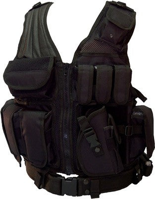 3 PISTOL AND 3 M4 MAG POUCHESRED ROCK CROSS DRAW VEST BLACK - American Ordnance
