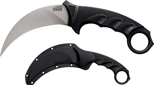 PLAIN EDGE HOOKED BLADE W/SHTHCOLD STEEL STEEL TIGER 4.75&quot; - American Ordnance