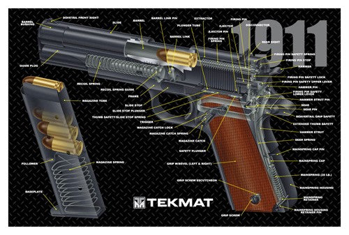 11&quot;X17&quot; 1911 PISTOL CUT AWAYTEKMAT ARMORERS BENCH MAT - American Ordnance