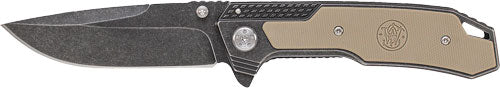 BLADE W/ S&W LOGO IN G10 HNDLS&W STONEWASH DROP POINT 3.6" - American Ordnance