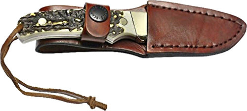 BLADE W/LEATHER SHEATHUNCLE HENRY KNIFE STAGLON 2.8" - American Ordnance