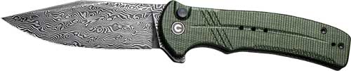 GREEN MICARTA/DAMASCUS BTTN LKCIVIVI KNIFE COGENT 3.47" - American Ordnance