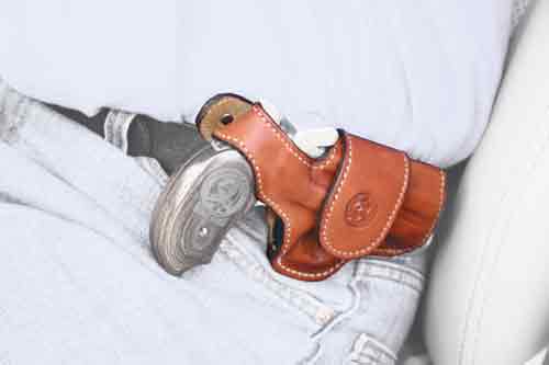 THUMBSNAP LEATHER TANBOND ARMS DRIVING HOLSTER RH - American Ordnance
