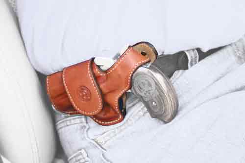 THUMBSNAP LEATHER TANBOND ARMS DRIVING HOLSTER LH - American Ordnance