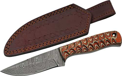 WOOD HUNTER DAMASCUS W/SHEATHSZCO RITE EDGE 4" RED TWISTED - American Ordnance