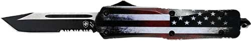 US 3.5" BLACK TANTO SERRATEDTEMPLAR KNIFE LARGE OTF FULL - American Ordnance