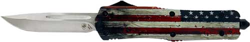 US FLAG 3.5" SILVER DROP POINTTEMPLAR KNIFE LARGE OTF WOOD - American Ordnance