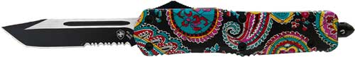 3.5" BLACK TANTO SERRATEDTEMPLAR KNIFE LARGE OTF QUILT - American Ordnance