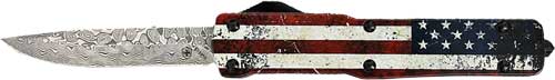 3.5" DAMASCUS DROP PNTTEMPLAR KNIFE SLIM OTF US FLAG - American Ordnance