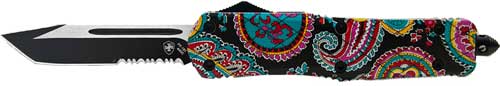 2.75" BLACK TANTO SERRATEDTEMPLAR KNIFE SMALL OTF QUILT - American Ordnance