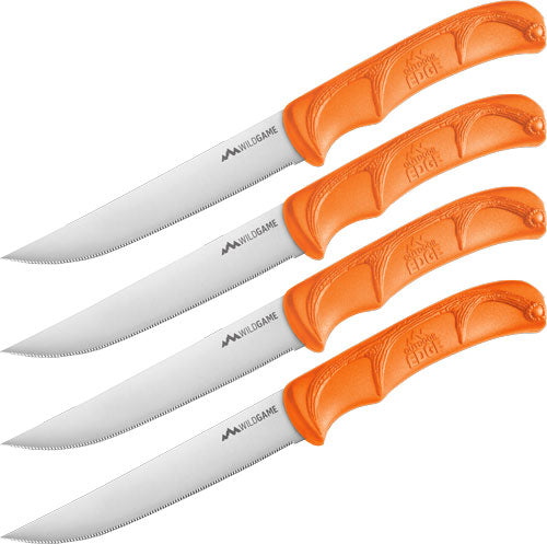 4-PACK ORANGE HANDLE CLAM PACKOUTDOOR EDGE 5" STEAK KNIVES - American Ordnance