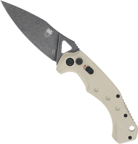 3.75" TAN/BLACK STNWSH D2 BLDCOBRATEC RYKER AUTO FOLDER - American Ordnance