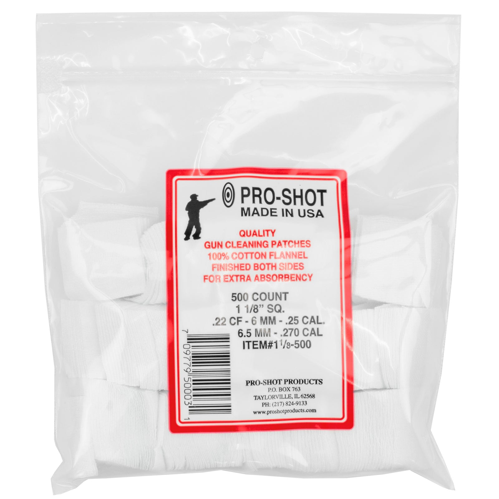 PRO-SHOT PATCH .22-.270CAL SQ 500 CT - American Ordnance