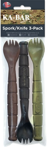 3 PACK OD GREEN/BLACK/BROWNKA-BAR MIL-SPEC SPORK/KNIFE - American Ordnance