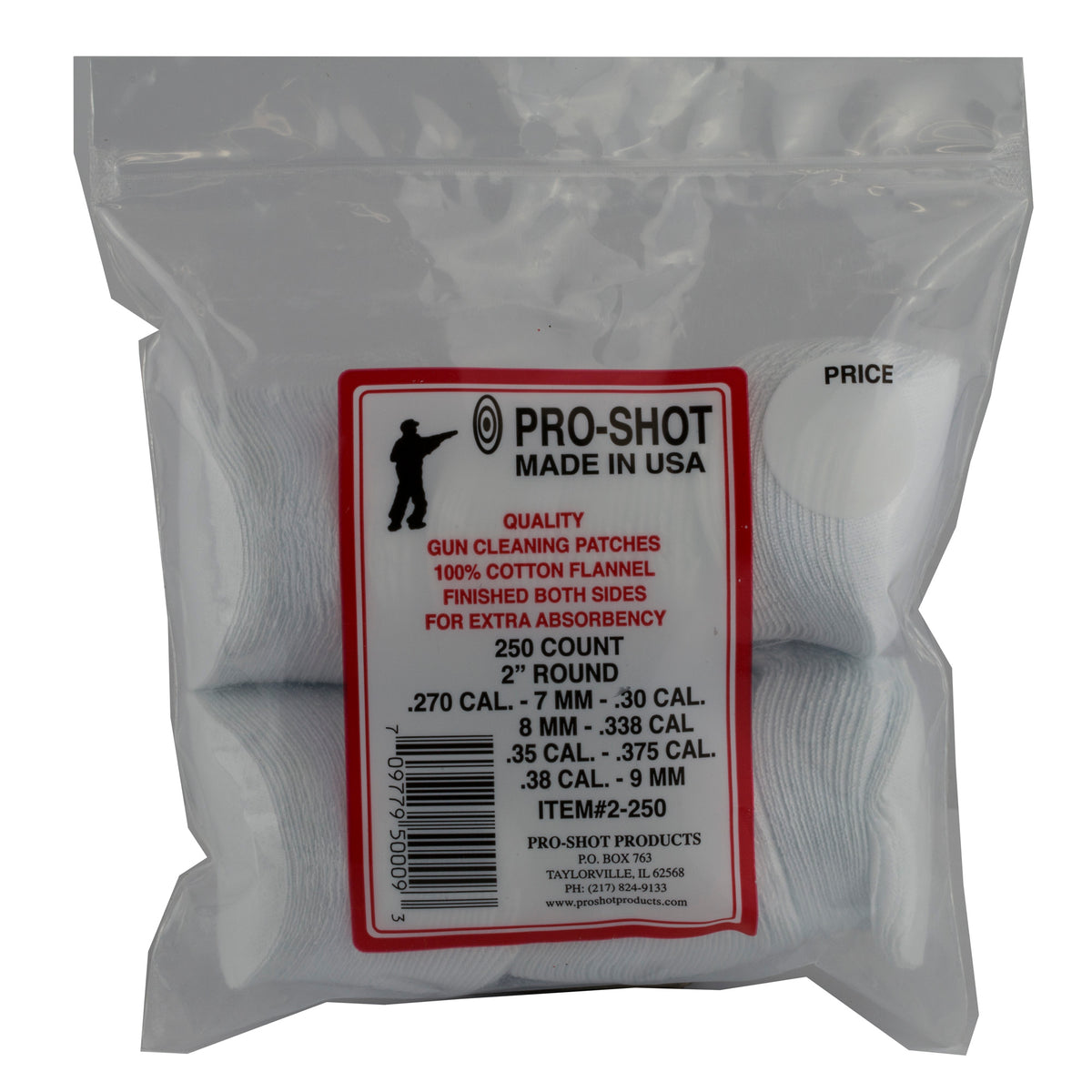 PRO-SHOT PATCH 270-38 CAL 2&quot; 250PK - American Ordnance