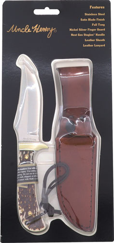 CAPER W/LEATHER SHEATHUNCLE HENRY KNIFE STAGLON 4" - American Ordnance