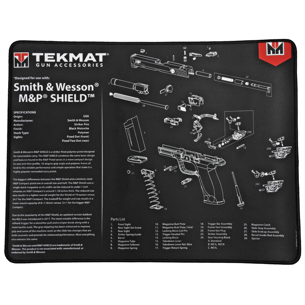 TEKMAT ULTRA PSTL MAT S&amp;W SHIELD BLK - American Ordnance