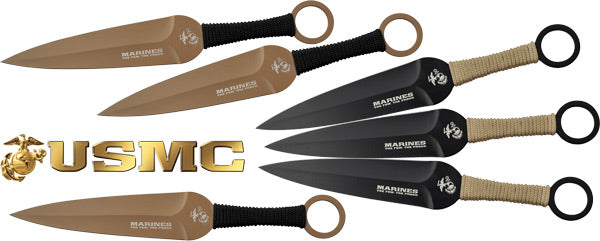 THROWING KNIVES 6-PACK BLK/FDEMC USMC 9" SPEAR POINT - American Ordnance