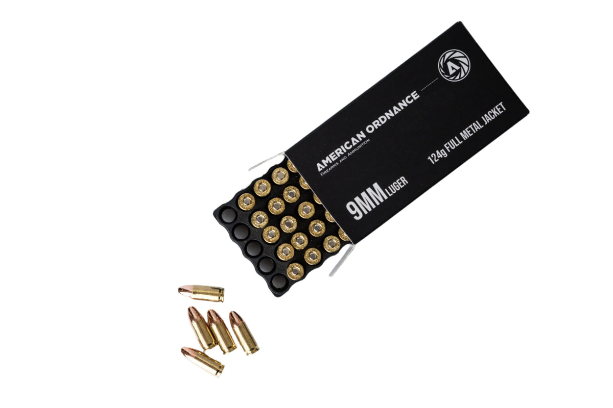 9MM Luger 124g Full Metal Jacket. 50 Round Box - American Ordnance
