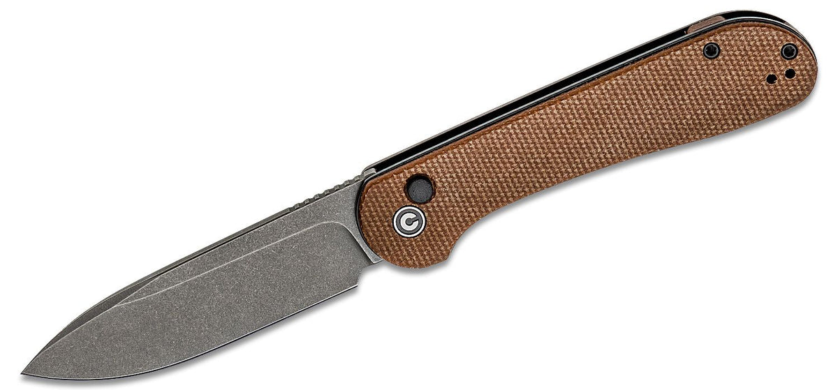 BROWN MICARTA/GRAY STONEWASHEDCIVIVI KNIFE ELEMENTUM 3.47"