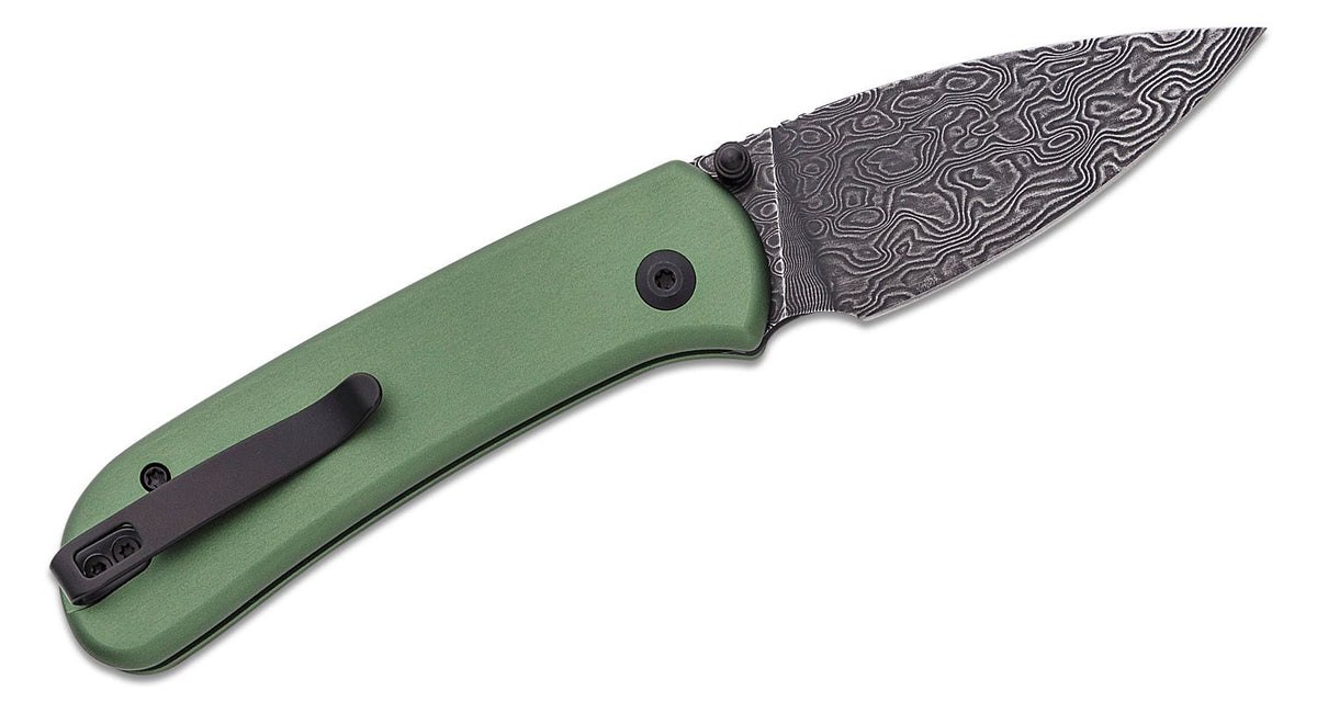 CIVIVI KNIFE QUIBIT 2.98" GREEN/DAMASCUS BUTTON LOCK