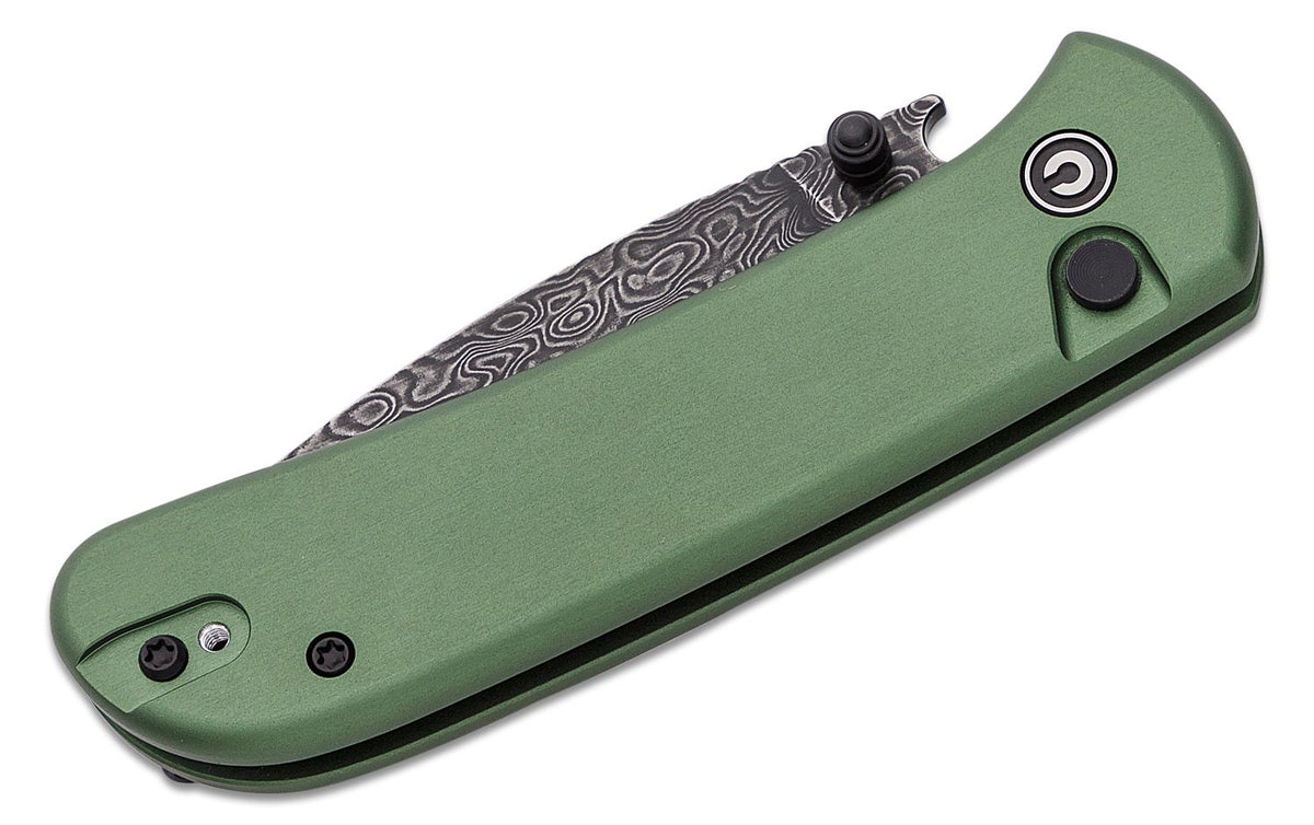 CIVIVI KNIFE QUIBIT 2.98" GREEN/DAMASCUS BUTTON LOCK