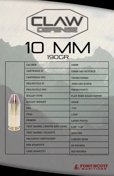 FORT SCOTT 10MM 190GR CLAW DEFENSE FN 20RD