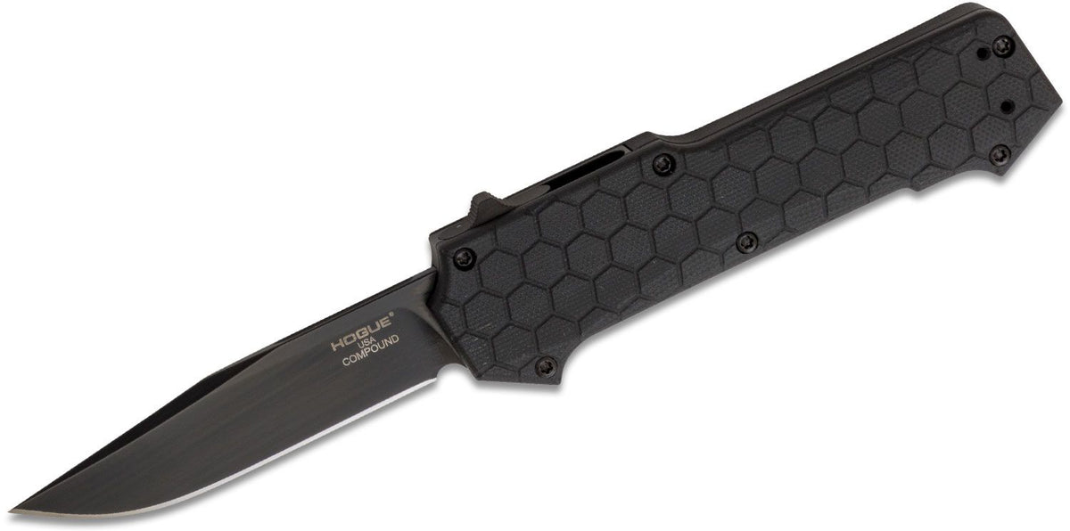 HOGUE COMPOUND 3.5&quot; OTF AUTO G-10 FRAME G-MASCUS SOLID BLK