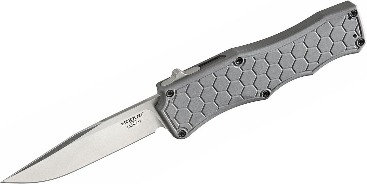 HOGUE EXPLOIT 3.5&quot; OTF AUTO ALUMINUM CLIP POINT BLADE GREY