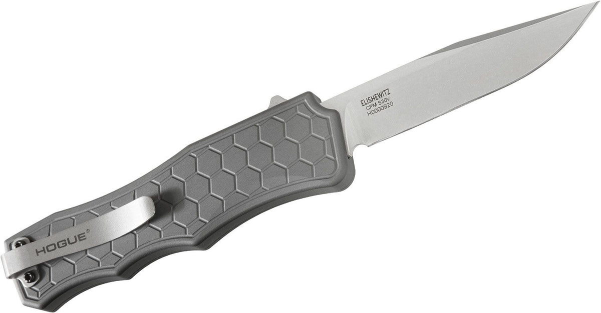 HOGUE EXPLOIT 3.5&quot; OTF AUTO ALUMINUM CLIP POINT BLADE GREY